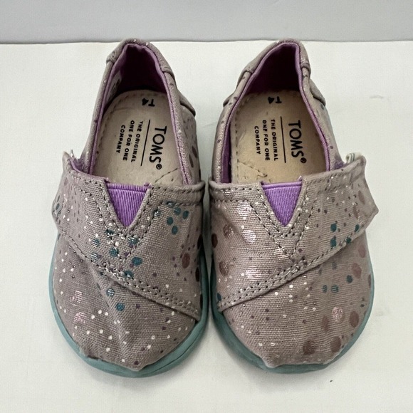 Toms Tiny Alpargata Slip-on Classics Gray Metallic Dot Canvas Toddler Kid T4 - Picture 1 of 12